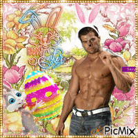 Homme déguisé en lapin de Pâques animovaný GIF