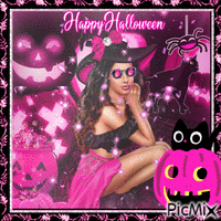 Halloween Witch & Black Cat - Free animated GIF