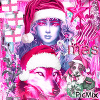 Christmas pink 🐺🤶🎅🍾🌲🌲🌲 - Бесплатный анимированный гифка