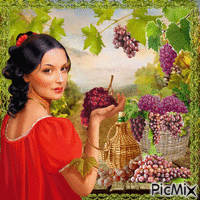 Девушка с виноградом GIF animé
