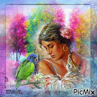 Femme et perroquet