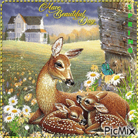 Have a Beautiful Day. Deer mother. Spring - Безплатен анимиран GIF