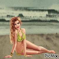 Cute beach woman GIF แบบเคลื่อนไหว