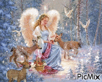 Christmas Angel and Deer анимирани ГИФ
