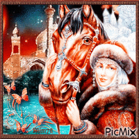 Une femme et son cheval - Ingyenes animált GIF