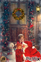 Papá Noel en su puerta анимированный гифка