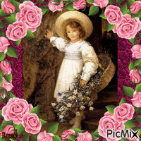 Little  girl with flowers animoitu GIF