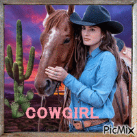 Cowgirl and her horse GIF animé