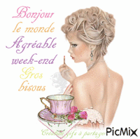 onjour le monde Agréable week-end gros bisous Gif Animado