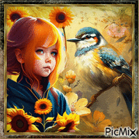 🌻 A little girl with bird...🌻 - GIF animé gratuit
