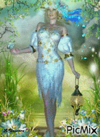 femme turquoise à la lanterne - Nemokamas animacinis gif