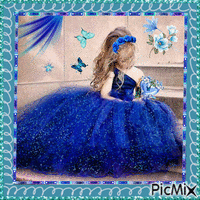 Nena de azul con mariposas. - GIF animé gratuit