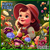 Happy Friday. Summer. Girl, butterflyes - GIF animasi gratis