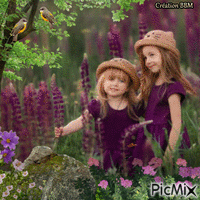 Les fillettes au jardin par BBM geanimeerde GIF