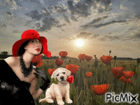femme et chien animovaný GIF