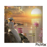 Sunset by the lake アニメーションGIF