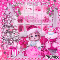 Christmas Cat - Pink Tones - GIF animé gratuit