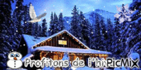 chalet sous la neige la nuit - GIF animado gratis