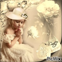 Petite fille avec des fleurs en beige(concour) - GIF animé gratuit
