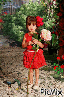 Niña con flores - GIF animado grátis