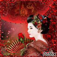 beauté japonaise en rouge - Besplatni animirani GIF