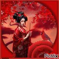 Geisha red GIF animé