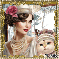 Art déco woman with cat
