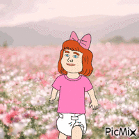 Baby in pink flower field