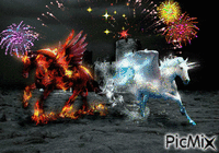licorne avec feux d artifice - GIF animado grátis