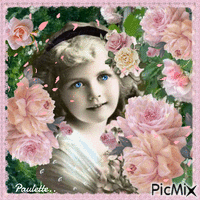 enfant vintage aux roses κινούμενο GIF