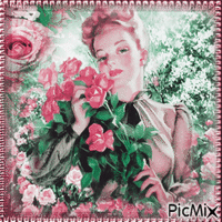 Femme vintage avec des roses...concours - GIF animé gratuit