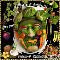 Manger 5 fruits et légumes par jour анимирани ГИФ