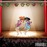 Wilma and Betty singing on stage animēts GIF