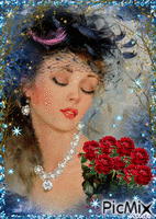 femme avec des roses - Безплатен анимиран GIF