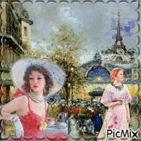 Paris rue café peinture aquarelle - GIF animé gratuit