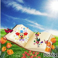 Livre et clowns Printaniers - Zdarma animovaný GIF