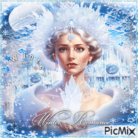 Winter fantasy woman blue snow queen