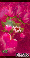 3 szál rózsa szívekkel. - Gratis geanimeerde GIF
