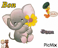 un petit éléphant avec une fleur GIF animé