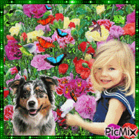 Child with a dog or a cat - Безплатен анимиран GIF
