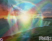 Las cascadas y el sol κινούμενο GIF