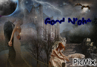 good night moon woman couple wolf stairs clouds animált GIF