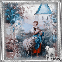 Petite fille et mouton vintage - GIF animé gratuit