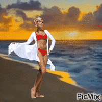 Sexy lady on the beach geanimeerde GIF