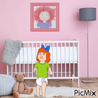 Redhead baby girl in nursery GIF animado