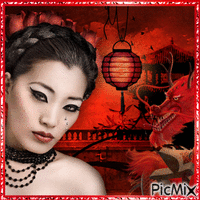 Geisha en rouge - Ilmainen animoitu GIF