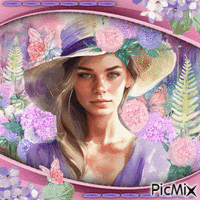 Woman and Hydrangea-RM-05-16-24 - Free animated GIF