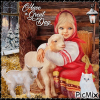Girl in a barn with her animals - GIF animasi gratis