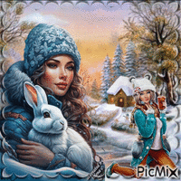 Femme en hiver animált GIF