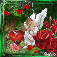 Valentines-angels-roses - Бесплатни анимирани ГИФ